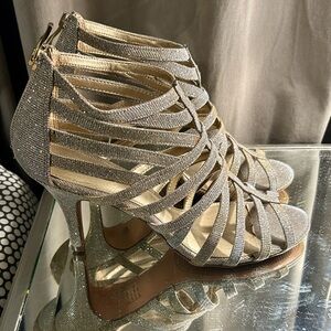 Chic Silver Strappy Women's Heels - Kelly & Katie size 9 1/2